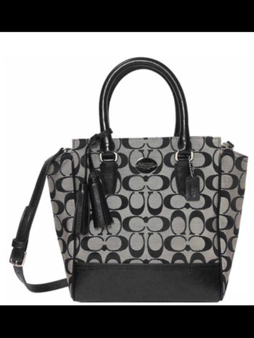 Coach Black Signature Canvas Tote with Crossbody Strap Legacy Mini Tanner